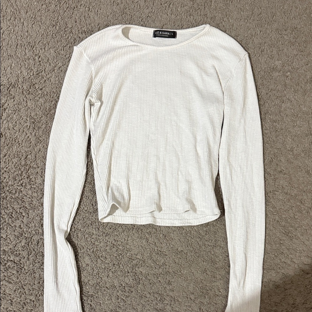 Cream Ribbed Long Sleeve Top